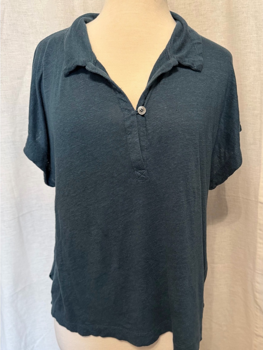 Poetry Women's Dark Teal Polo-Style Short Sleeve Linen Top Size 14
